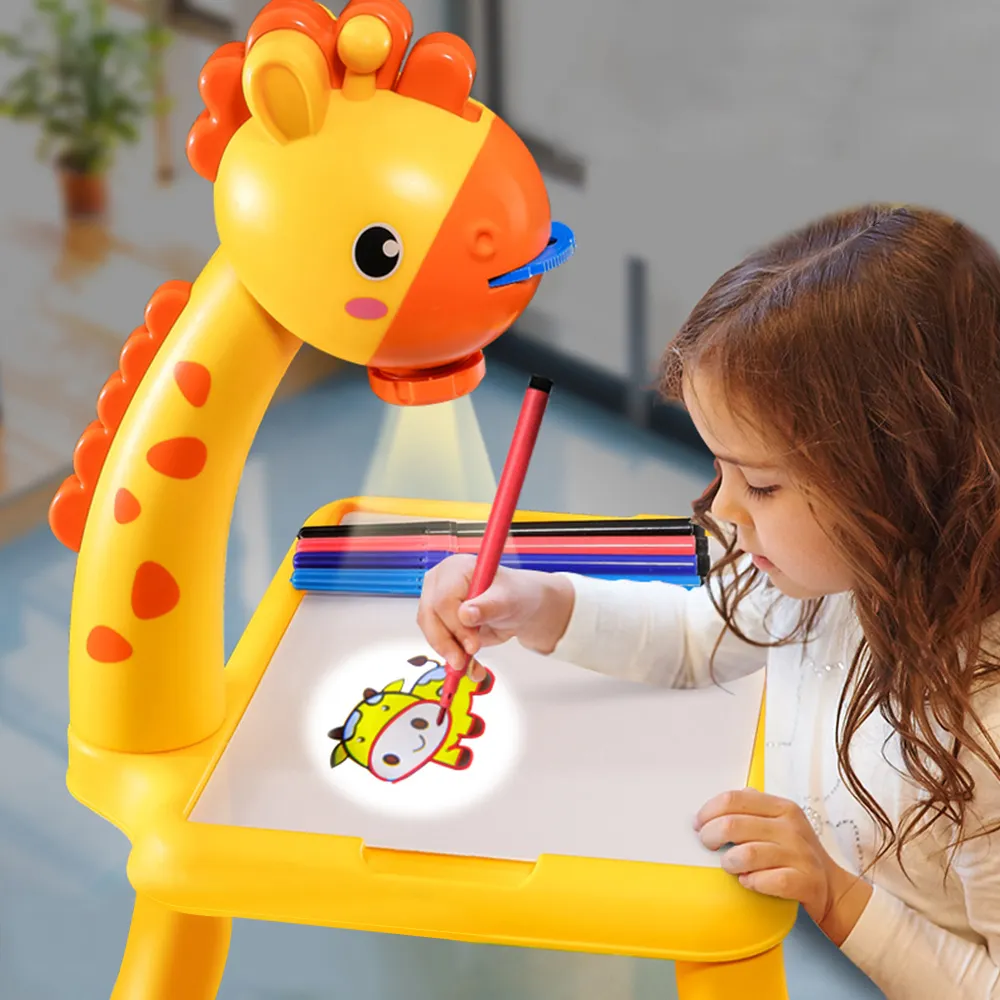 Proyektor Led Mini, mainan lampu meja menggambar seni untuk anak-anak papan lukis meja kecil alat cat belajar pendidikan kerajinan