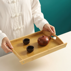 Natural Bamboo Serving <b>Tray</b> With Cutout Handles Rectangle Bamboo <b>Tea</b> <b>Tray</b> Food Serving Platter For Hotel Restaurant Coffee <b>Tray</b> - Product Image 2
