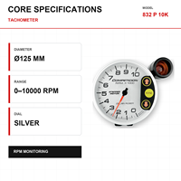 MrGauge 125mm Tachometer Mobil Motor Stepper Warna Putih 0-10000RPM Pengukur RPM Balap dengan Lampu Shift untuk Kendaraan 832 P 10K