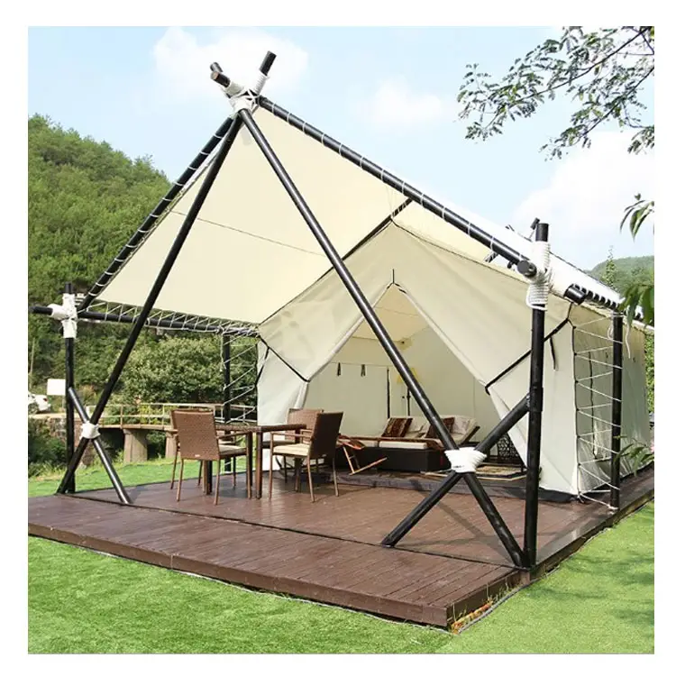 Nhà Sản Xuất Khung Thép Glamping Yurt Tente Hotel Hàn Quốc Luxury Camping Outdoor Living Resort Big Metal Safari Tent For Sale