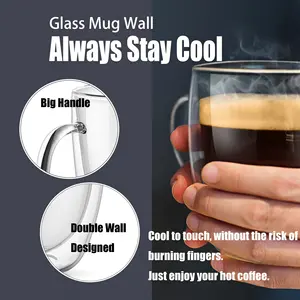 Amazon sıcak 17OZ şeffaf çift duvar cam kahve kupaları kupa sapı ile sıcak içecekler için