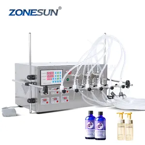 ZONESUN Six Heads Magnetic Pump Beverage Perfume Water Juice Essential Oil Electric Digital Liquid Bottle Filling Machine