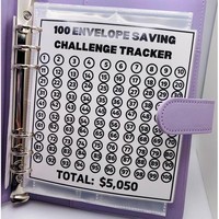 Carnet de budget A5 économique en cuir PU, organiseur à 6 anneaux, système d'enveloppes, défi d'épargne de 100 jours, journal d'événements partagé pour couples