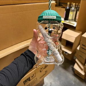 Nuova <span class=keywords><strong>Tazza</strong></span> in Vetro Little Bear con Cannuccia, Resistente alle Alte Temperature, Design Cartoon per Uso Domestico - Product Image 2