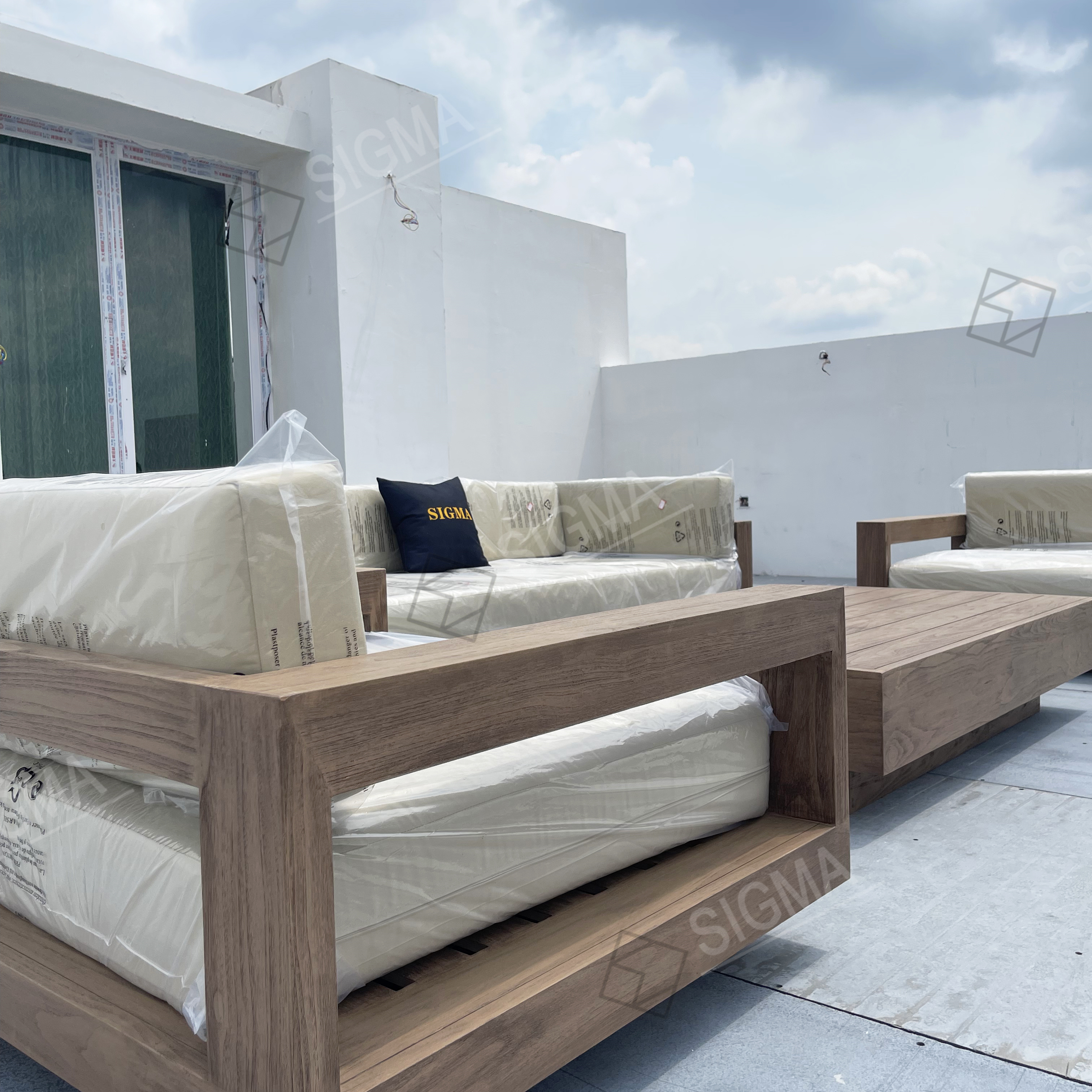 Jinhua Sigma Custom Modern Teak Wood Outdoor Furniture Luxury Patio Sofa Set for Villas Courtyards Hotels Parks Rattan-Enhanced