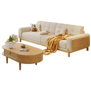 Sofá de Madera Maciza Estilo Japonés de Tres Plazas, Tapizado en Tela de Pana, Desmontable y Lavable, Moderno y Minimalista para Sala de Estar - Product Image 4