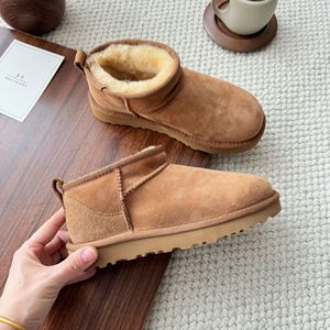 Women's Winter Classic Fashion Suede Waterproof Snow Boots Ankle Flat <b>Heel</b> Cotton Lining Plush Warm Shoes - Product Image 3