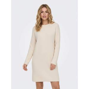 Vestido midi de punto de lana para mujer, informal, de otoño, con cuello redondo, manga larga y silueta recta - Product Image 1