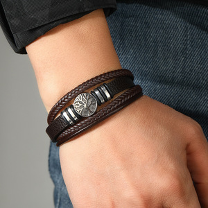 Bracciali Vintage Multistrato Intrecciati con Chiusura in Lega, <span class=keywords><strong>Bracciale</strong></span> in Pelle con Albero della Vita per la Festa del Papà, Regali di Compleanno, Gioielli - Product Image 2