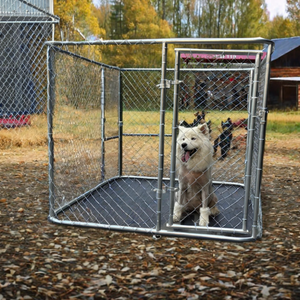 屋外犬の実行犬小屋パネル通気性のある屋根とジッパー閉鎖動物パターンデザインの亜鉛メッキチェーンリンクメタル - Product Image 4