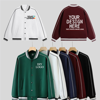 Jaket Varsity Pria Custom, Jaket Baseball Kontras dengan Manset Bergaris, Kancing Depan untuk Tim & Streetwear