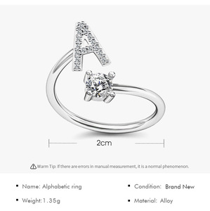 Q826 donne strass regolabile a - Z lettere nome iniziale anello impilabile <span class=keywords><strong>anelli</strong></span> alfabeto - Product Image 5
