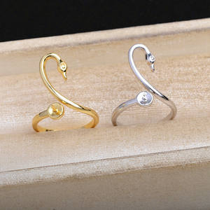 Women's Pure Silver Swan <b>Ring</b> Romantic Korean Version Adjustable Fashionable 18K Plating Simple Opening <b>Plain</b> 17077 Wenchi China - Product Image 2