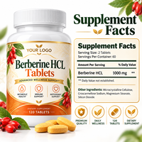Comprimés de berbérine HCL en marque privée OEM, 1000 mg, 120 comprimés, complément alimentaire