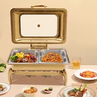 Luxe gouden chafing dish van 9 liter, buffetset voor hotel, catering, restaurant, voedselwarmer van hoogwaardig roestvrij staal