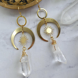 Pendientes colgantes <span class=keywords><strong>de</strong></span> cristal transparente Natural, Pendientes colgantes <span class=keywords><strong>de</strong></span> <span class=keywords><strong>luna</strong></span> <span class=keywords><strong>de</strong></span> cuarzo, pendientes DIY para mujer, joyería amada - Product Image 6