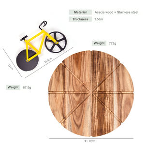 Tabla de servicio de corte de <span class=keywords><strong>Pizza</strong></span> redonda de madera, con cortador de <span class=keywords><strong>Pizza</strong></span>, acacia, venta al por mayor - Product Image 2