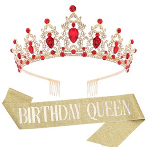 Ensemble Couronne et Écharpe d'Anniversaire Queentiara, Strass Scintillants, <span class=keywords><strong>Couronnes</strong></span> pour Reines avec Ruban pour Filles et Femmes, Fournitures de Fête - Product Image 4