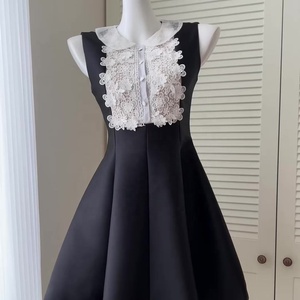 Robe courte sans manches à <span class=keywords><strong>col</strong></span> <span class=keywords><strong>Claudine</strong></span> en dentelle française taille haute - Product Image 2