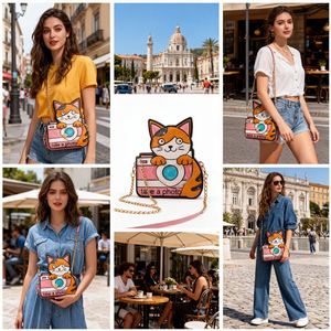 Borsa a tracolla personalizzata a forma di macchina fotografica con gatto, con catena, per fan di anime, design per scattare foto, per donne e ragazze - Product Image 4