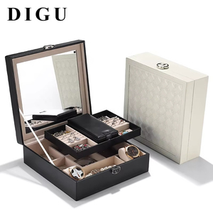 DIGU - <span class=keywords><strong>Joyero</strong></span> de Piel Sintética de Lujo, Organizador de Joyas de Gran Capacidad, Estuche de Almacenamiento de Joyas de Doble Capa con <span class=keywords><strong>Espejo</strong></span> y Mini Estuche de Viaje - Product Image 1