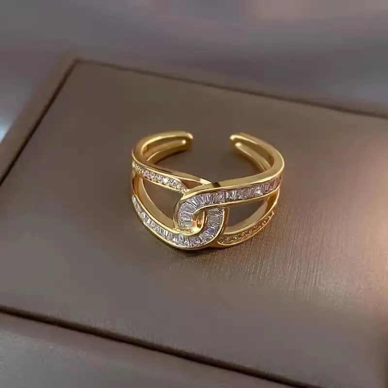 Cincin salib berlian imitasi kualitas tinggi cincin dapat diubah berlian kristal baja tahan karat perhiasan jari trendi wanita mewah