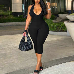 Combinaison Halter Sexy Dos Nu Couleur Unie Grande Taille Nouvelle Collection Été pour Femme – Vente en Gros - Product Image 2