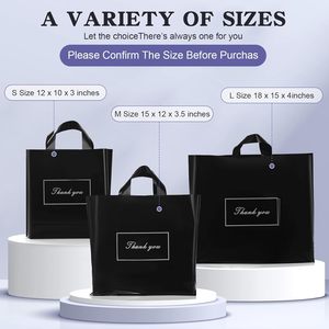 300 Pcs Black Plastic Shopping <b>Bags</b> With Handles 3 Sizes For <b>Small</b> Business Bulk Merchandise Thank You <b>Bags</b> - Product Image 2