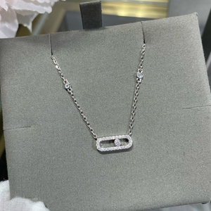 Collier en acier inoxydable or blanc avec diamant unique, serti pavé complet, pendentif diamant coulissant, chaîne de clavicule exquise - Product Image 4