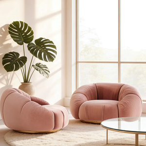 Sillón Moderno de Terciopelo para Sala de Estar, Giratorio, con Diseño de Concha Redonda Rosa, Sofá Individual, Asiento para Hotel - Product Image 1