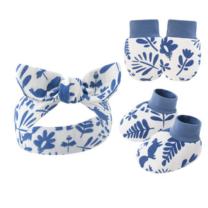 Ensemble de gants anti-rayures pour nouveau-né avec bandeau nœud papillon en pur coton accessoires de cheveux pour bébés commerce extérieur été bébé foulard - Product Image 3