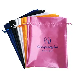 Benutzer definierte Kordel zug Satin Beutel Tasche mit Logo für Haare oder Schmuck Seidige Perücke Tasche Benutzer definierte Logo Verpackung Kleine Seide Satin Haar tasche