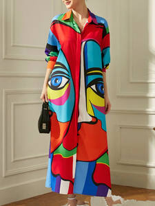 Vestido Largo Musulmán <span class=keywords><strong>Abaya</strong></span> Nuevo Modelo 2023, Estampado a Color, Manga Larga, Holgado, con un Solo Botón, para Mujer, Estilo Playa, en Dubái - Product Image 6