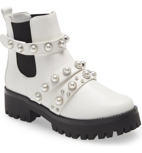 Botines con plataforma para mujer, botines tobilleros blancos con perlas, estilo Chelsea, para invierno y otoño, 2023 - Product Image 1