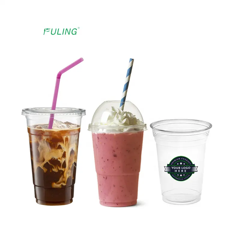 얼음 tasse plastique 인쇄된 plastik 커피는 becher, 애완 동물 생물 분해성 명확한 주스 찬 플라스틱 커피 잔을 갈 것이다