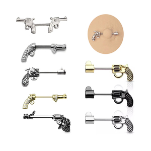 Bijoux plaqués or, barre de <span class=keywords><strong>piercing</strong></span> pour tétons en forme de <span class=keywords><strong>pistolet</strong></span>, anneau en acier inoxydable, <span class=keywords><strong>piercing</strong></span> pour tétons, bijoux de corps tendance pour femmes et hommes - Product Image 1