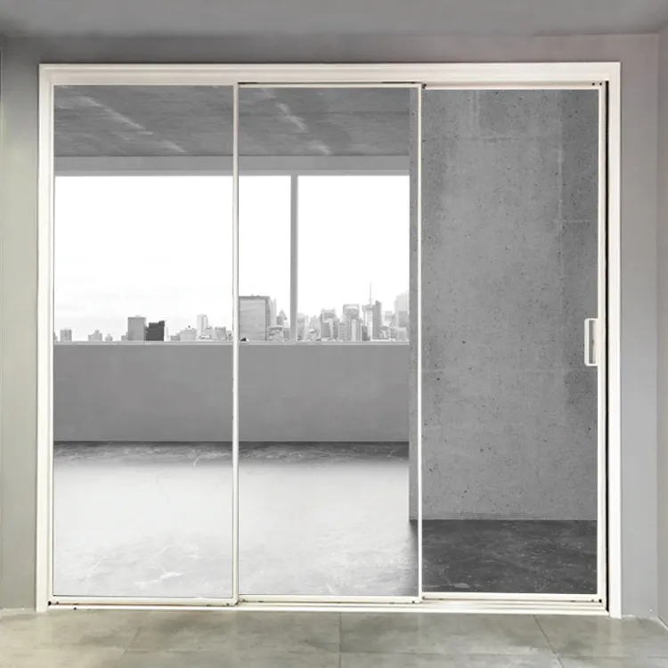HDSAFE-puerta deslizante telescópica para cocina y oficina, marco de aluminio y vidrio blanco de 8mm, 3 paneles, para Interior