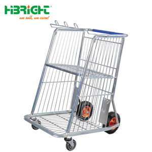 Heavy Duty Metal <b>Rolling</b> Cart with Wire Basket and Plastic Crate for Supermarket Restocking Warehouse Picking Logistics Trolley - Product Image 6
