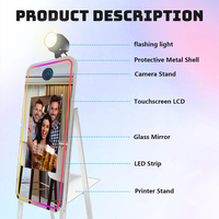 Station de Selfie Sociale, Cabine Photo de Mariage, Cabine Miroir avec Ordinateur 8G I5, Écran Tactile TV 22 Pouces, Miroir Magique LED RVB, Cabine Photo