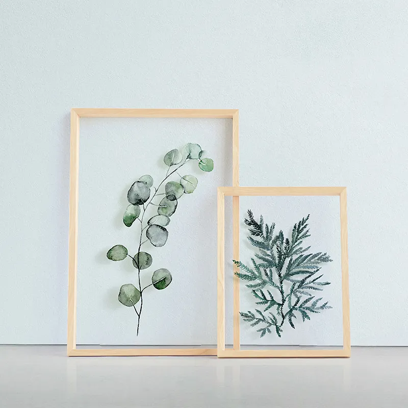 Opknoping Leaf Wall Art Gedrukt Glas Schilderijen Met Houten Frame Crystal Schilderen Custom