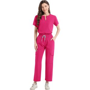 Women's Scrub Set Short Sleeve Pink Moisture Wicking Split Uniform Hospital Workwear - Product Image 3
