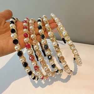 Serre-têtes coréens simples et fins avec couronne de perles de cristal scintillantes, double rangée de strass - Product Image 2