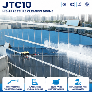 โดรนทำความสะอาดแรงดันสูง JTC10 สำหรับทำความสะอาดกระจกหน้าอาคาร แผงโซลาร์เซลล์ และพื้นผิวอื่นๆ ด้วยน้ำเย็นแบบ Heavy Duty - Product Image 1