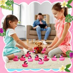 Customized Logo Hot Pink Plastic Flamingos Rubber Duck <b>Bath</b> Toys Bulk for Baby Shower Birthday Party Favors Classroom Prizes - Product Image 4
