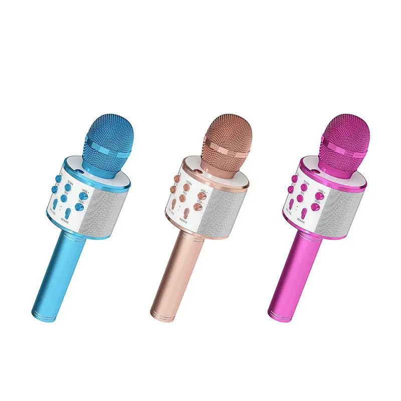 Micrófono inalámbrico de karaoke cuatro en uno portátil con luces LED, micrófono para niños, el mejor regalo para juguetes para niños