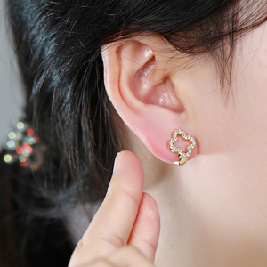 22 Types Zircon <strong>Jewelry</strong> Four <strong>Leaf</strong> Round Hoop Earrings Ear Buckle Brass Zircon Huggies Earrings for Women Anniversary - Product Image 6