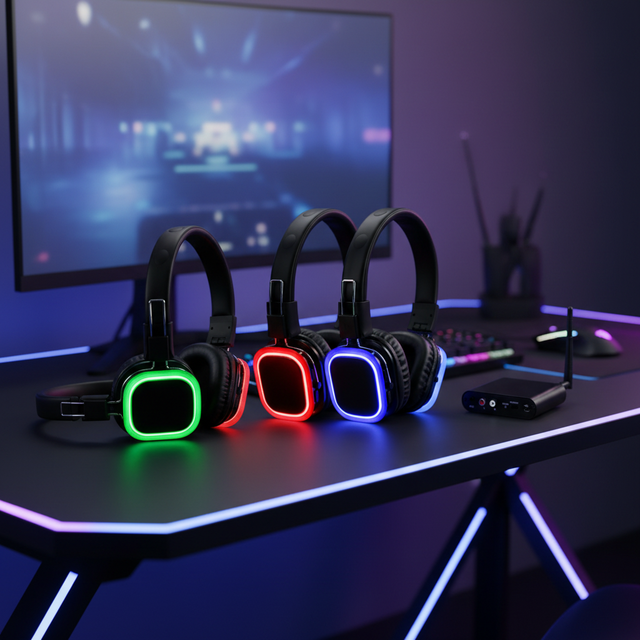 DJ Wireless Headphones Active Noise Cancellation (ANC) for Silent Disco Music Event LED Light Stereo Gaming Transmitter Over-Ear