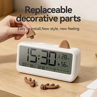 Horloge de table numérique nordique personnalisable avec logo, veilleuse, alarme, calendrier et thermohygromètre pour enfants et salon