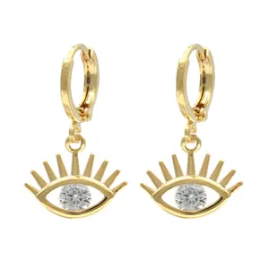 Brincos de zircônia em forma de olho distinctivo, joias femininas banhadas a ouro 14k, joias de latão