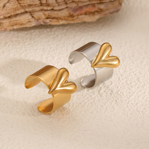 Heart Shape <b>Titanium</b> Steel <b>Ring</b> For Women Two Tone Gold And Silver Simple Elegant Jewelry Gift - Product Image 1